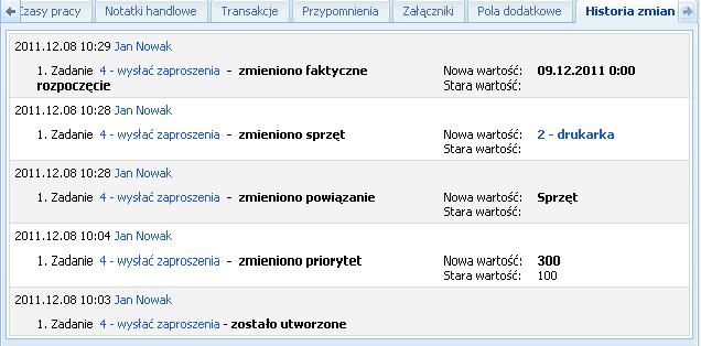 11. Historia zmian Widok historii zmian jest dostępny z Menu Ogólne Historia zmian. Zakładka Historia zmian znajduje się też w widoku szczegółów każdego obiektu systemu.