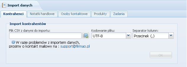 17. Import danych Panel do importu danych znajduje się w zakładce import danych w panelu Firma.