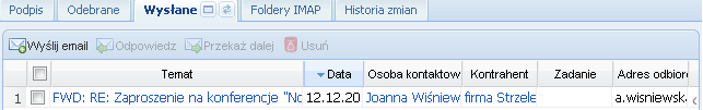 63 Zakładka Odebrane umożliwia przegląd wszystkich odebranych przez to konto wiadomości email.