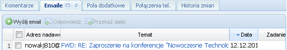 Dolny panel zawiera zakładki z informacjami o obiektach powiązanych oraz umożliwia zarządzanie nimi. Można tutaj m.in. wpisywać dane w polach dodatkowych oraz przeglądać historię zmian.