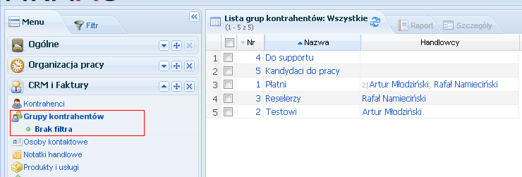 Grupy kontrahentów - umożliwiają grupowanie kontrahentów i przydzielanie do nich handlowców.