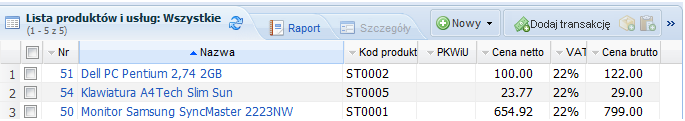 Nazwa jest polem wymaganym, dzięki któremu produkt będzie identyfikowany w systemie. Można zaznaczyć czy dany produkt jest do sprzedaży, klikając na checkbox Do sprzedaży przy nazwie produktu.