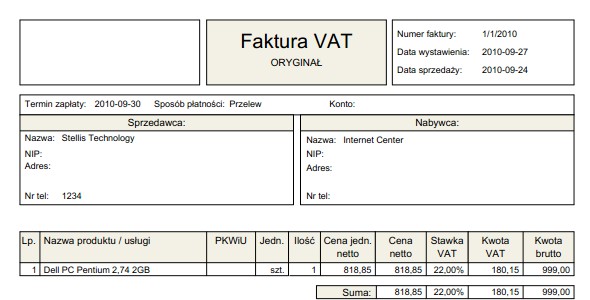 Możemy także wyświetlić szczegółowy raport wybranej transakcji w postaci pliku pdf klikając na zakładkę Faktura.