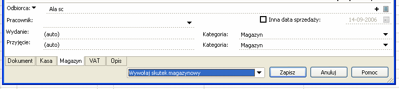 Wybranie tego znacznika powoduje automatyczne wygenerowanie podczas zapisu faktury odpowiedniego dokumentu magazynowego.