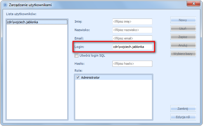 UWAGA: Użytkownik na serwerze i kliencie musi mieć taki sam login i hasło. Hasło nie może być puste. 3. Na serwerze dodać do loginów serwera SQL użytkownika dodanego w pkt. 1.