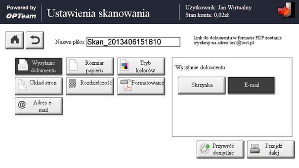 Wyświetlana jest lista plików z bazy danych (Skrzynki) bądź z pamięci wymiennej o ile została wykryta.