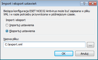 Czynności wykonywane podczas eksportu konfiguracji są bardzo podobne. W głównym oknie programu kliknij kolejno opcje Ustawienia > Importuj i eksportuj ustawienia.