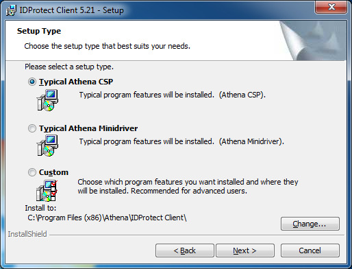 Podczas instalacji należy wybrać opcję Typical Athena CSP.