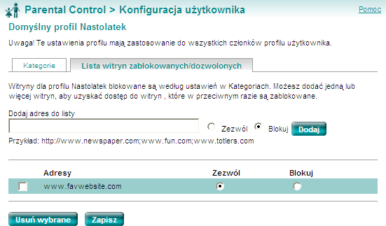 Parental Control Widok główny Domyślne ustawienia profilu Profil Dorosły nie ma ograniczeń. Profile Dziecko i Nastolatek podlegają ograniczeniom w związku z tym mogą być konfigurowane.