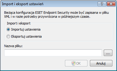 5.2 Import i eksport ustawień Importowanie i eksportowanie konfiguracji programu ESET Endpoint Security jest możliwe w sekcji Ustawienia.