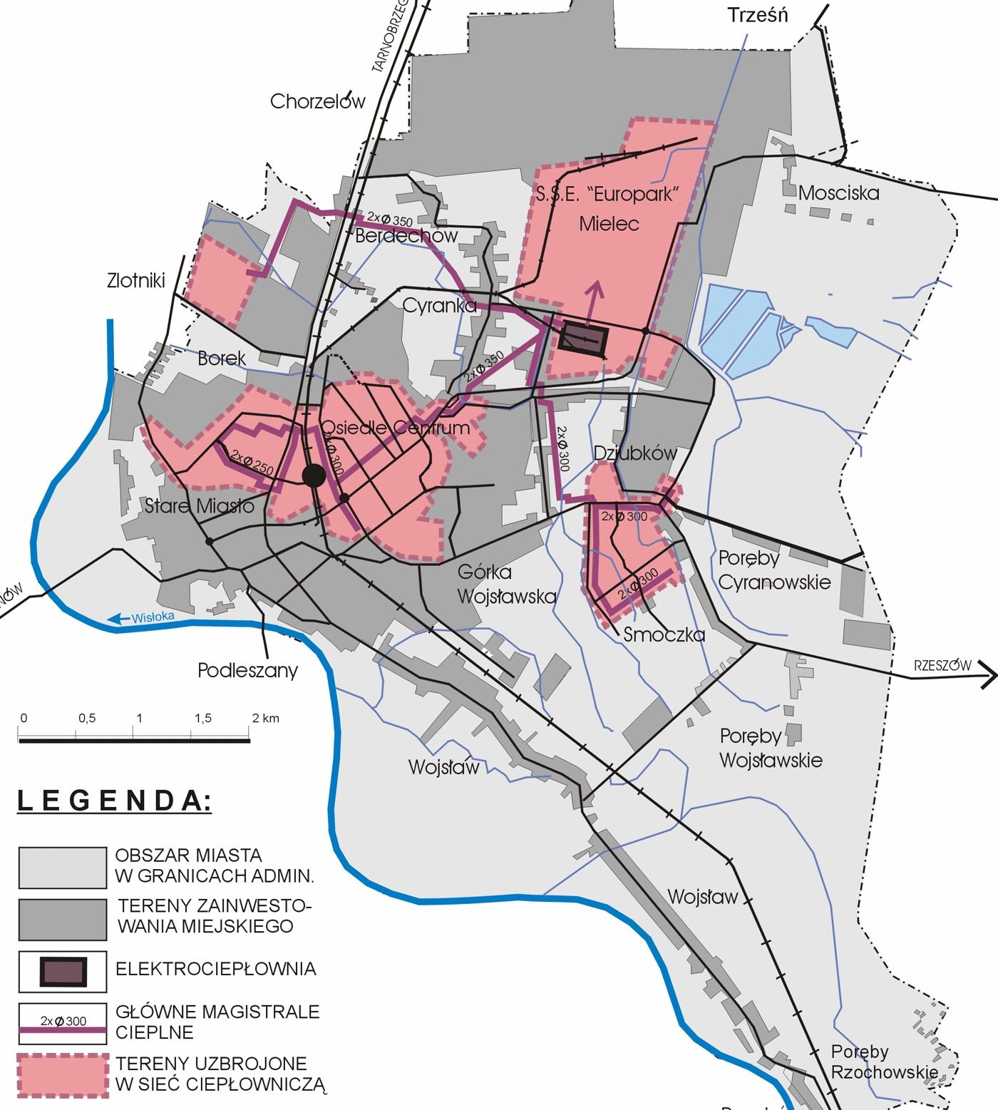 Rysunek 7. Infrastruktura ciepłownicza na terenie Mielca Źródło: http://www.mielec.pl/urbanistyka.php?id=mapka07.