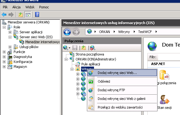 Dodajemy nową witrynę Self Hosting Usługi Windows Web Hosted W menadżerze internetowych usług informacyjnych