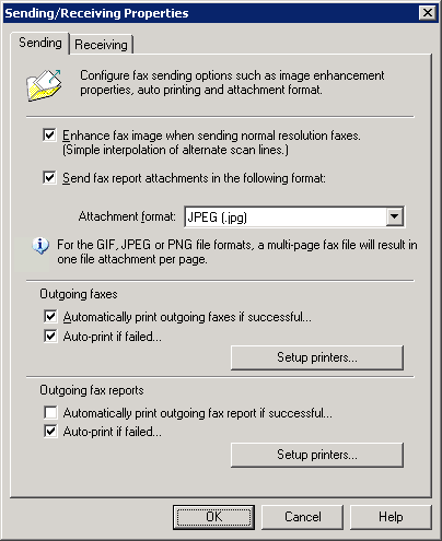 7.1 Opcje wysyłania 1. W oknie GFI FaxMaker Configuration kliknij prawym przyciskiem myszy opcję Sending/Receiving Options i wybierz polecenie Properties. Zrzut ekranu 70: Opcje wysyłania 2.