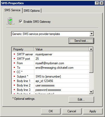 która umożliwia dostarczenie wiadomości przez protokół SMTP: 1. W oknie GFI FaxMaker Configuration kliknij prawym przyciskiem myszy opcję SMS i wybierz polecenie Properties. 2.