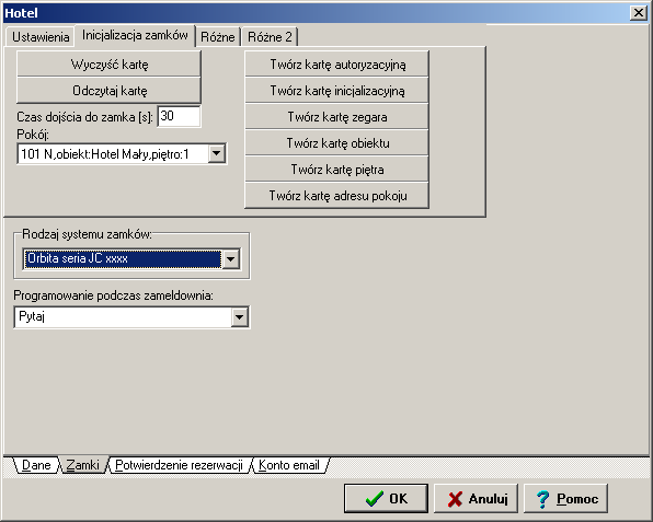 ZAMKI HOTELOWE Wrócić do konfiguracji zamków wybierając Ustawienia -> Hotel->Zamki- >Ustawienia programatora->inicjalizacja zamków.