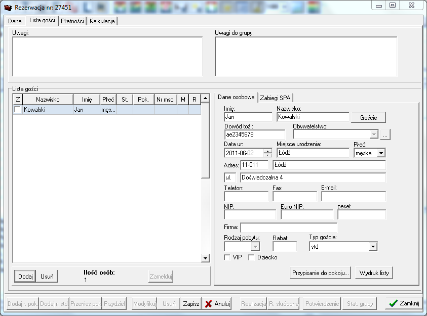 REZERWACJE gościa w systemie być może dysponujemy już jego danymi i nie będzie konieczności ich ponownego wprowadzania przy meldowaniu; dodatkowo, unikając dublowania się danych, zaoszczędzimy czas i