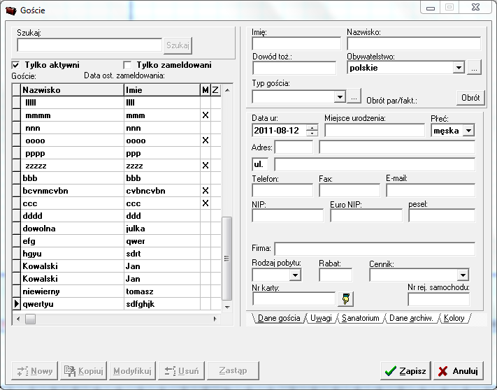 ARCHIWUM 16.1. GOŚCIE Chcąc dodać gościa do archiwum, należy wcisnąć skrót klawiszowy CTRL+ALT+G lub wybrać z menu głównego systemu Archiwum -> Goście.