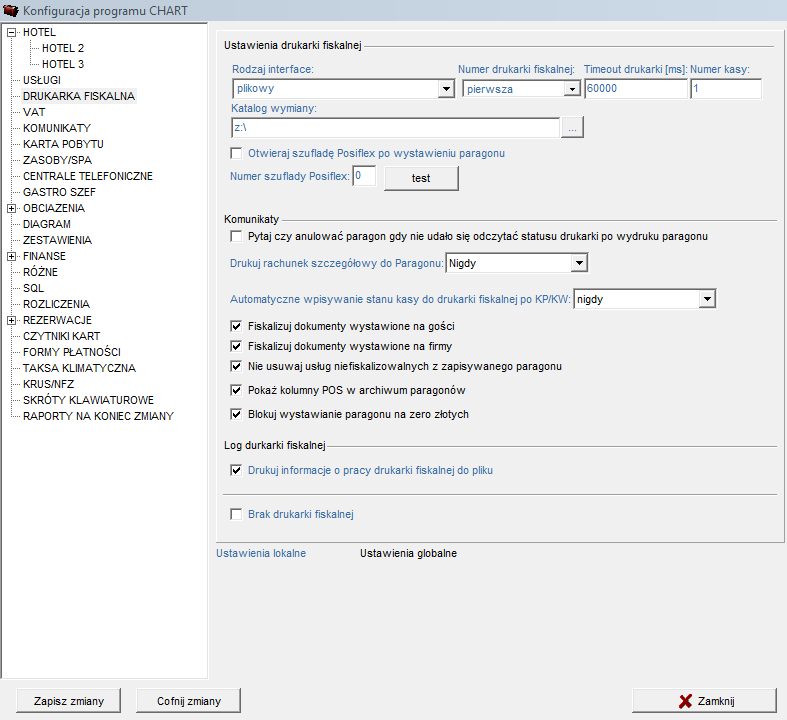 KONFIGURACJA 24.5. ZAKŁADKA DRUKARKA FISKALNA Rodzaj interface : rodzaj sposobu obsługi drukarek fiskalnych.
