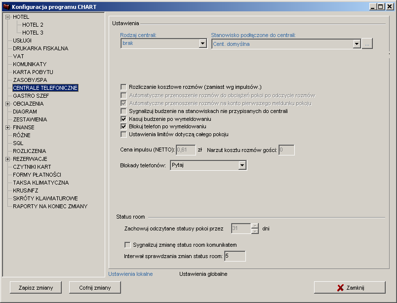 KONFIGURACJA 24.10. ZAKŁADKA CENTRALE TELEFONICZNE Rodzaj centrali: brak lub serwis-rezydent Stanowisko podłączone do centrali: wybór centrali podłączonej do danego stanowiska.