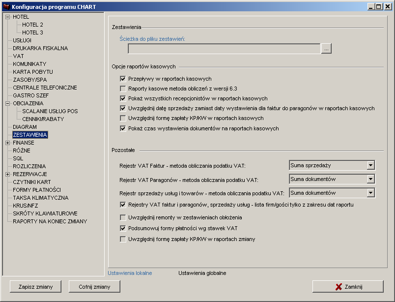 KONFIGURACJA 24.14. ZAKŁADKA ZESTAWIENIA Ścieżka do pliku zestawień: lokalizacja pliku wykonywalnego zestaw.exe.