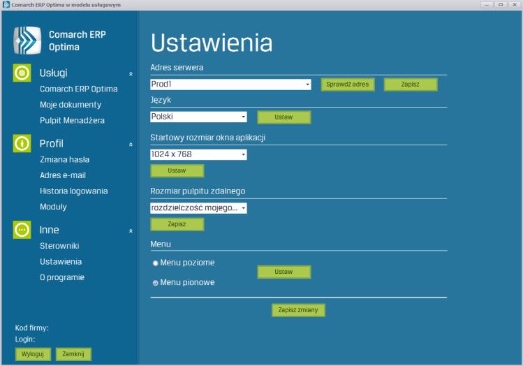 Wejście do usługi odbywa się poprzez wybranie odpowiedniej pozycji z menu w aplikacji Comarch ERP Optima SaaS.