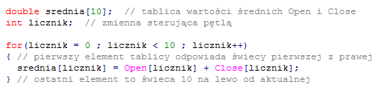 Elementy każdej tablicy w programie numerowane są od zera. Przykładowo, 10-elementowa tablica indeksowana jest numerami 0 - pierwszy element tablicy, aż do 9 - ostatni element tablicy.