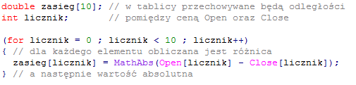 Charakterystyczną cechą wbudowanych funkcji matematycznych (podobnie zresztą jak innych typów funkcji w MQL 4) jest ich spójna definicja. Każda z nich posiada nazwę zaczynającą się od "Math.