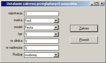 Również na tym wykazie możemy ustalić zakres szukanych pojazdów.