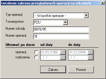 Dostępne pod: Ubezpieczenia / Majątkowe / Szkody / Nowa operacja na szkodzie Skrócony wykaz operacji na szkodach Funkcja przeglądu operacji na szkodach umożliwia przegląd wszystkich operacji jakie