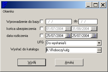 Aby wysłać informację o zawartych polisach OC w danym okresie należy wejść do: Ubezpieczenia / Majątkowe / Polisy / Zakres polis (dowolny) / UFG / Wysłanie danych do UFG / Pakiety / Przygotuj i