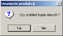 Usunięcie produkcji Zdarza się, że chcemy wydzielić część produkcji w związku np. z otwarciem nowego oddziału. Funkcja ta umożliwia wydzielenie produkcji tylko tego oddziału.