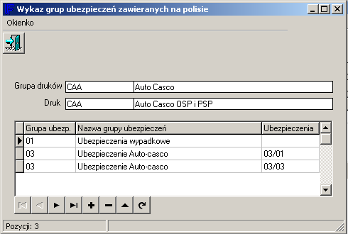 Po naciśnięciu guzika TAK, będziemy mogli określić grupy ubezpieczeń.