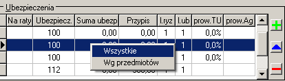 Wprowadzamy tyle ryzyk (nawet jeżeli wszystkie mają ten sam symbol) ile jest przedmiotów ubezpieczenia.