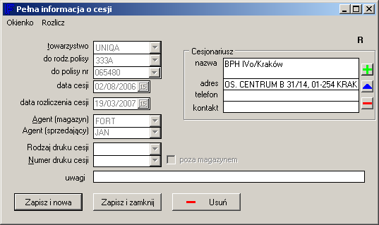 Dostępne pod: Ubezpieczenia / Majątkowe / Administracja / Moduły ubezpieczeń majątkowych opcja brak nie umożliwi rejestrowania informacji o cesjach opcja częściowy pozwoli tylko na odznaczenie na