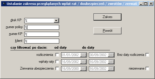 Wykaz ten można również filtrować w ten sam sposób co polisy.