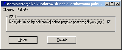 Administracja kalkulatorów W administracji kalkulatorów możemy definiować szczególne parametry kalkulacji i drukowania polis.