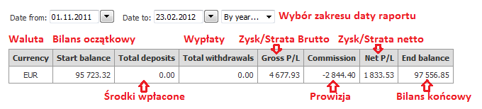 11.4. CONSOLIDATED REPORT Krótkie podsumowanie statystyk konta z wybranego okresu, inaczej raport skonsolidowany. 11.5.