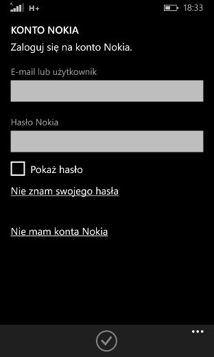 Rys. 49 Opcje ustawień Konto Nokia Korzystanie z konta Nokia powoduje przesyłanie informacji i danych użytkownika do źródeł odpowiedzialnych za działanie usługi.
