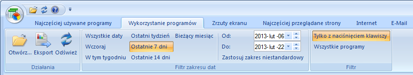 Przeglądanie raportów Activity Monitor W programie Activity Monitor kliknij na pasku narzędzi ikonę Otwórz Centralną bazę danych.