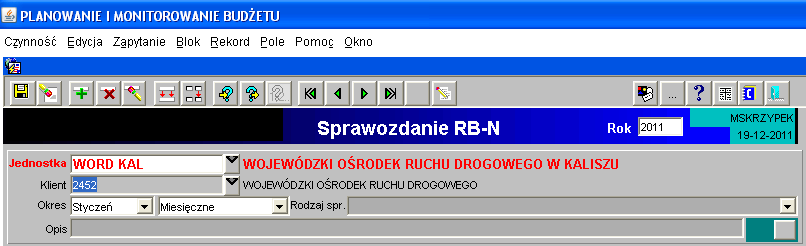 3.3 Czynności wstępne w celu wprowadzenia sprawozdania W celu wprowadzenia nowego sprawozdania należy wybrać w Przeglądzie sprawozdań przycisk Wprowadź co spowoduje wyświetlenie poniższego widoku: