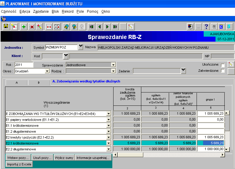 Część B sprawozdania Rb-Z wybieramy klikając myszką na zakładkę B sprawozdania.