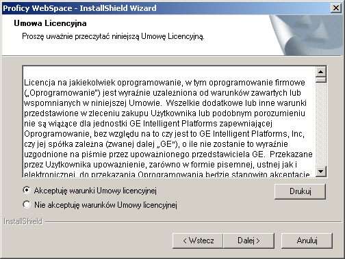 5. Kliknij przycisk Dalej. Pojawi się ekran umowy licencyjnej. 6.