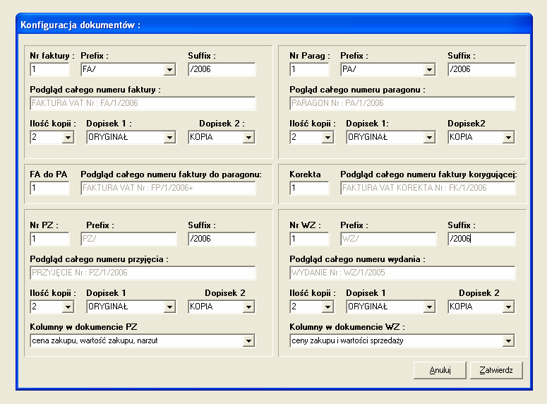 11 Rys.2.1. Formularz Konfiguracja dokumentów 2.1.4. Dodatkowe parametry Dodatkowe parametry konfiguracyjne można ustawić w menu Konfiguracja /Parametry. Można tutaj np.