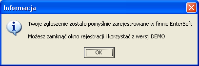 Jeśli formularz zostanie poprawnie zarejestrowany w firmie EnterSoft w statusie aktywacji pojawi się napis: Zamówienie w trakcie realizacji.