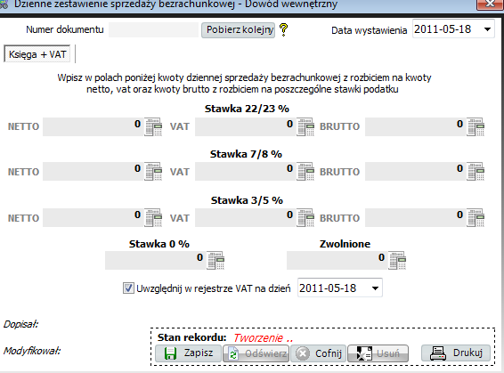 Dumpingowiec - Instrukcja Użytkownika 102 Do wpisania mamy tutaj tylko jedną kwotę.