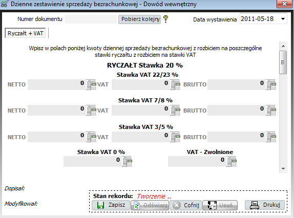 Dumpingowiec - Instrukcja Użytkownika 103 Wpisujemy tutaj kwoty z podziałem na stawki ryczałtu.