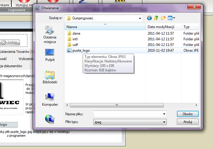 Dumpingowiec - Instrukcja Użytkownika 12 Mamy teraz dwie opcje, albo nie chcemy loga albo chcemy nasze własne logo.