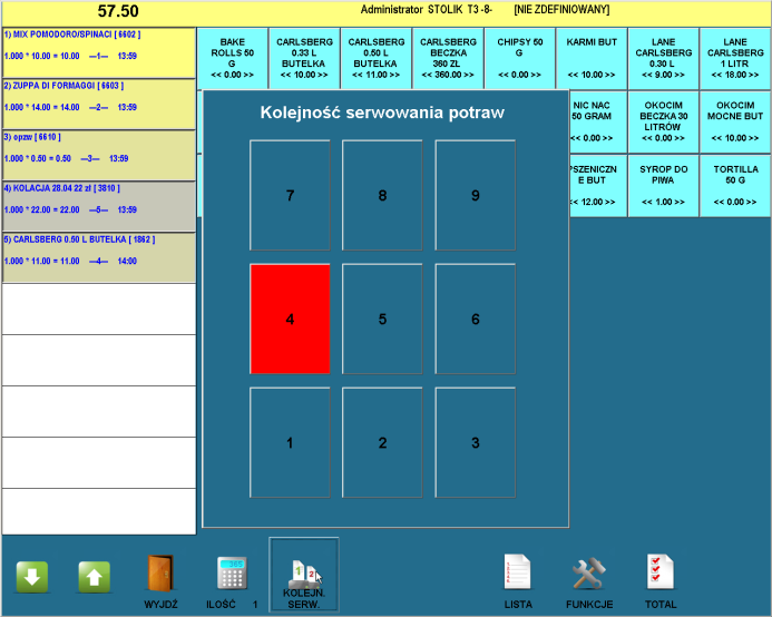 Uwaga! Opcja nie działa w momencie wydruku bonów na drukarce fiskalnej oraz przy zastosowaniu monitorów kuchennych KDS i systemu audio video w POS ie. Czy zam. wg kol. serwowania?