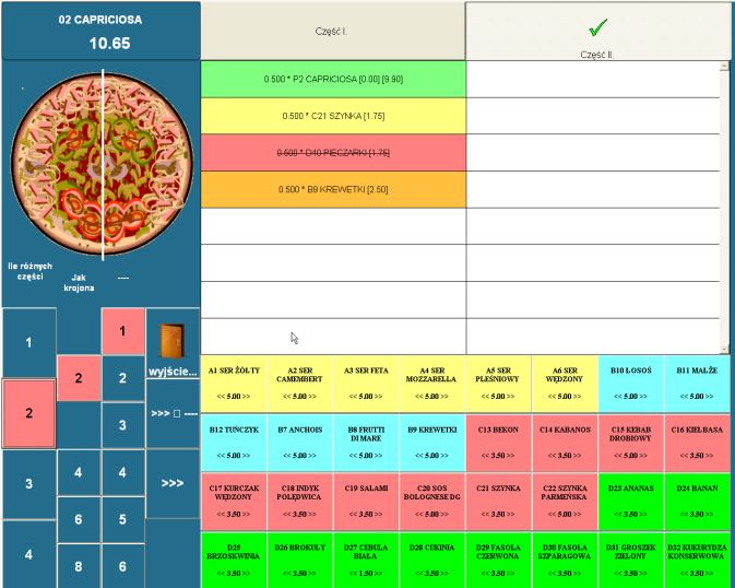 Rysunek 249 Wykreślony został składnik w cenie 3,5 zł a dodany w cenie 5zł różnica wynosi 1,5zł, czyli cena pizzy zwiększy się o 1,5 zł.