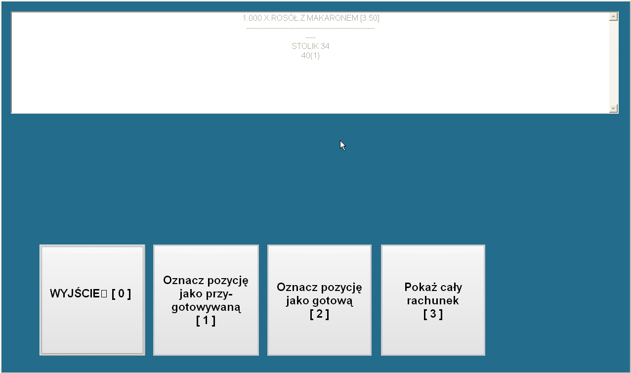 N nowe zamówienia i storna, czyli takie które nie zostały zaznaczone jako wykonane lub będące w trakcie wykonywania P przygotowywane, czyli takie, które zostały zaznaczone przez kucharza jako będące